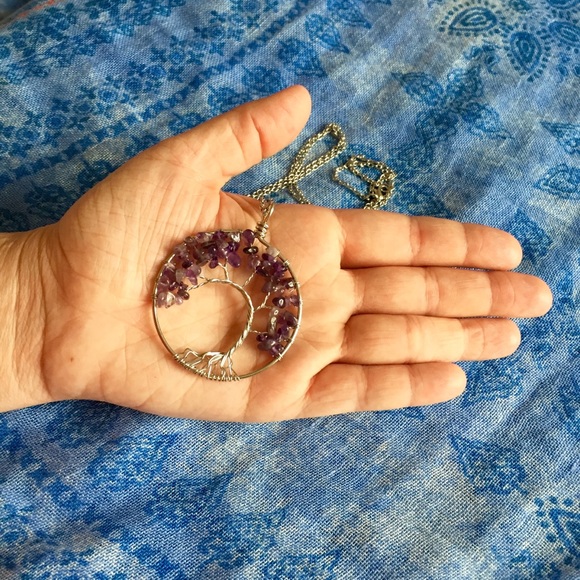 *SOLD* Silver Wrapped Amethyst Tree Pendant - Picture 7 of 8